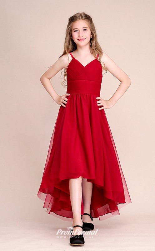 Affordable Burgundy Straps Junior Bridesmaid Dress High Low Pageant ...