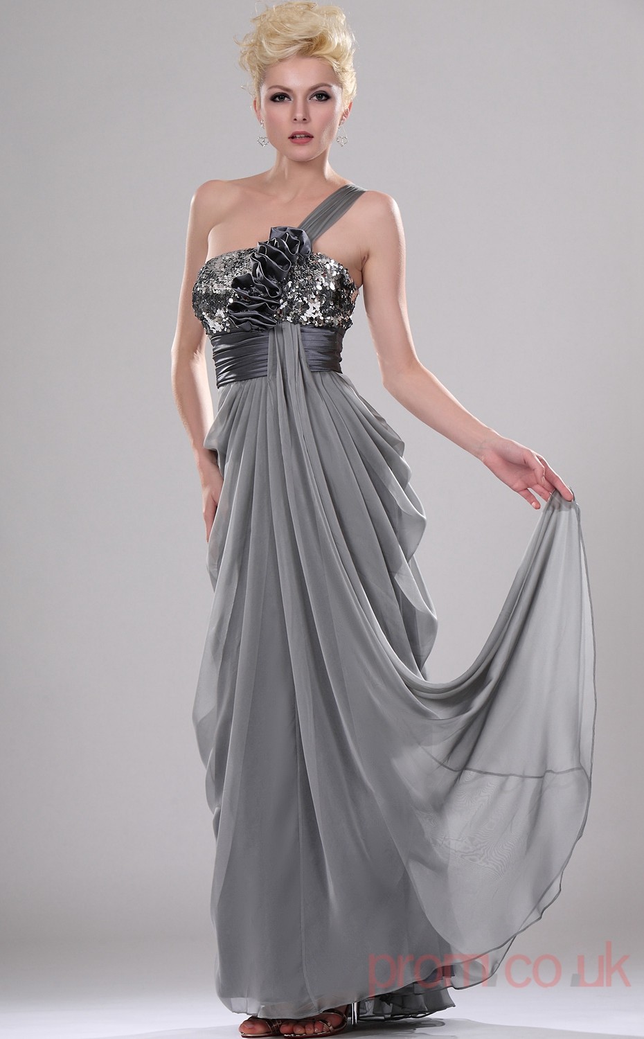 Silver Velvet Chiffon A-line One Shoulder Long Evening Dress-(BD04-436 ...