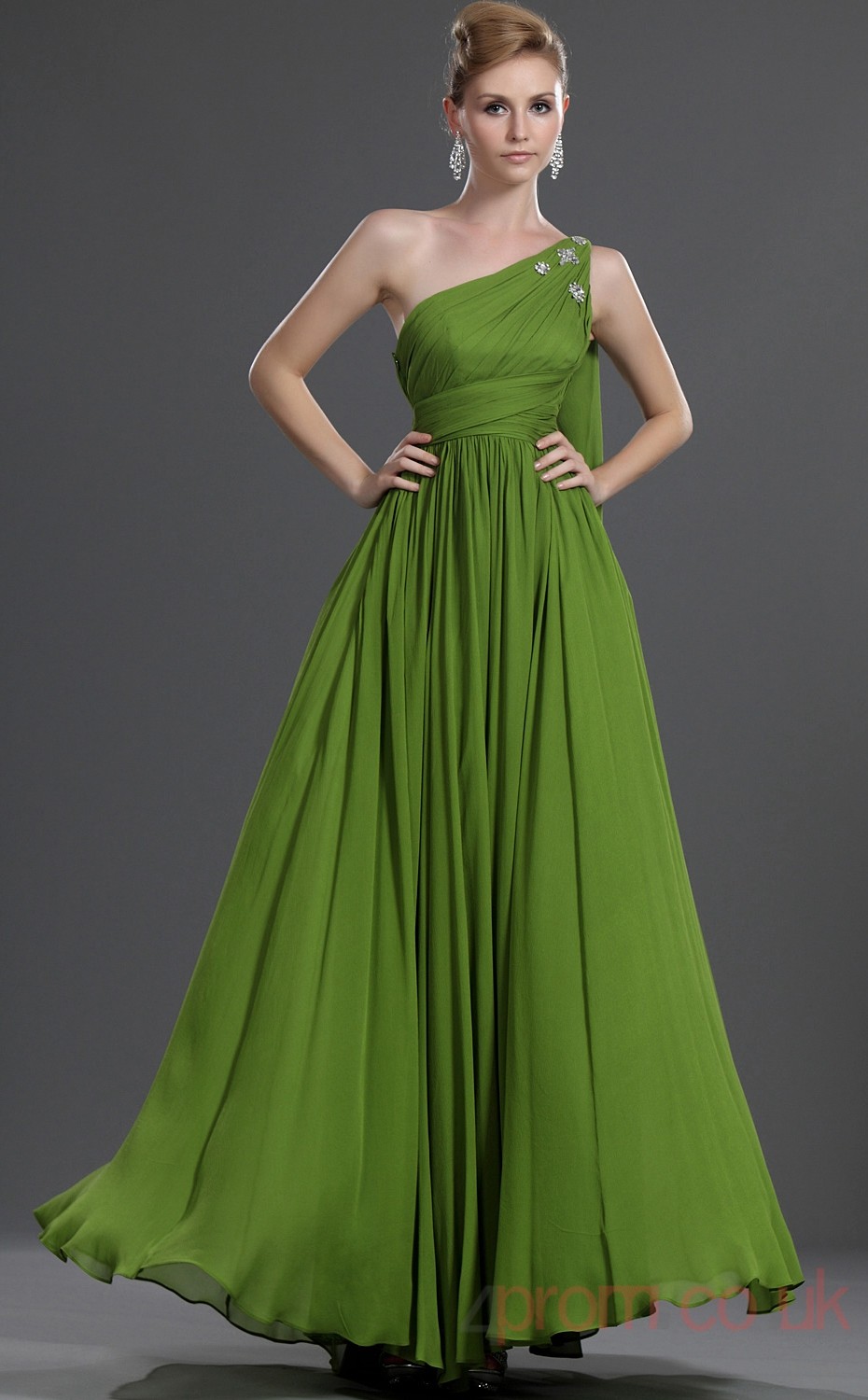 Lime Green 100D Chiffon A-line Off The Shoulder Floor-length Prom Dress ...