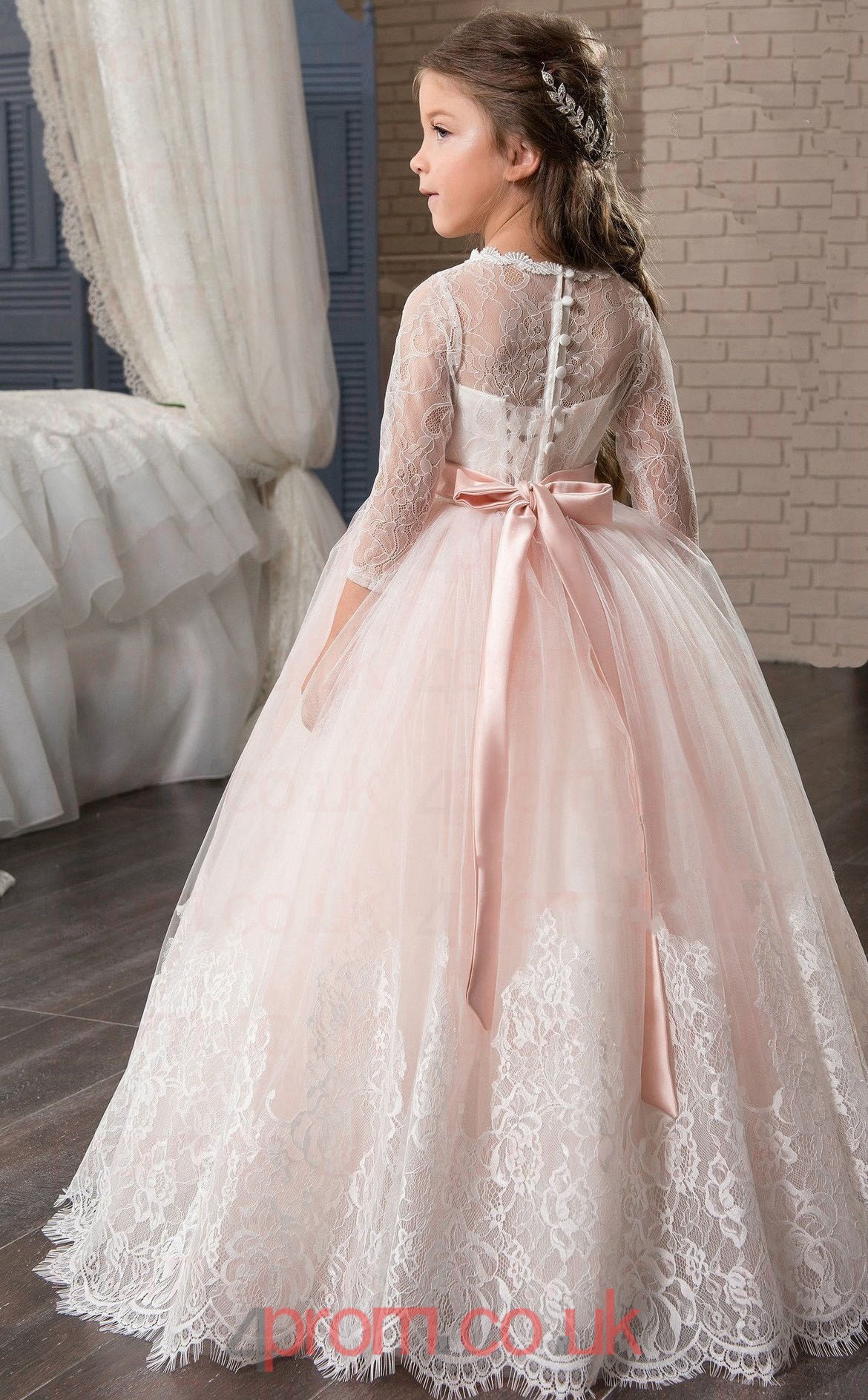 Jewel 3/4 Length Sleeve Candy Pink Kids Prom Dresses ...