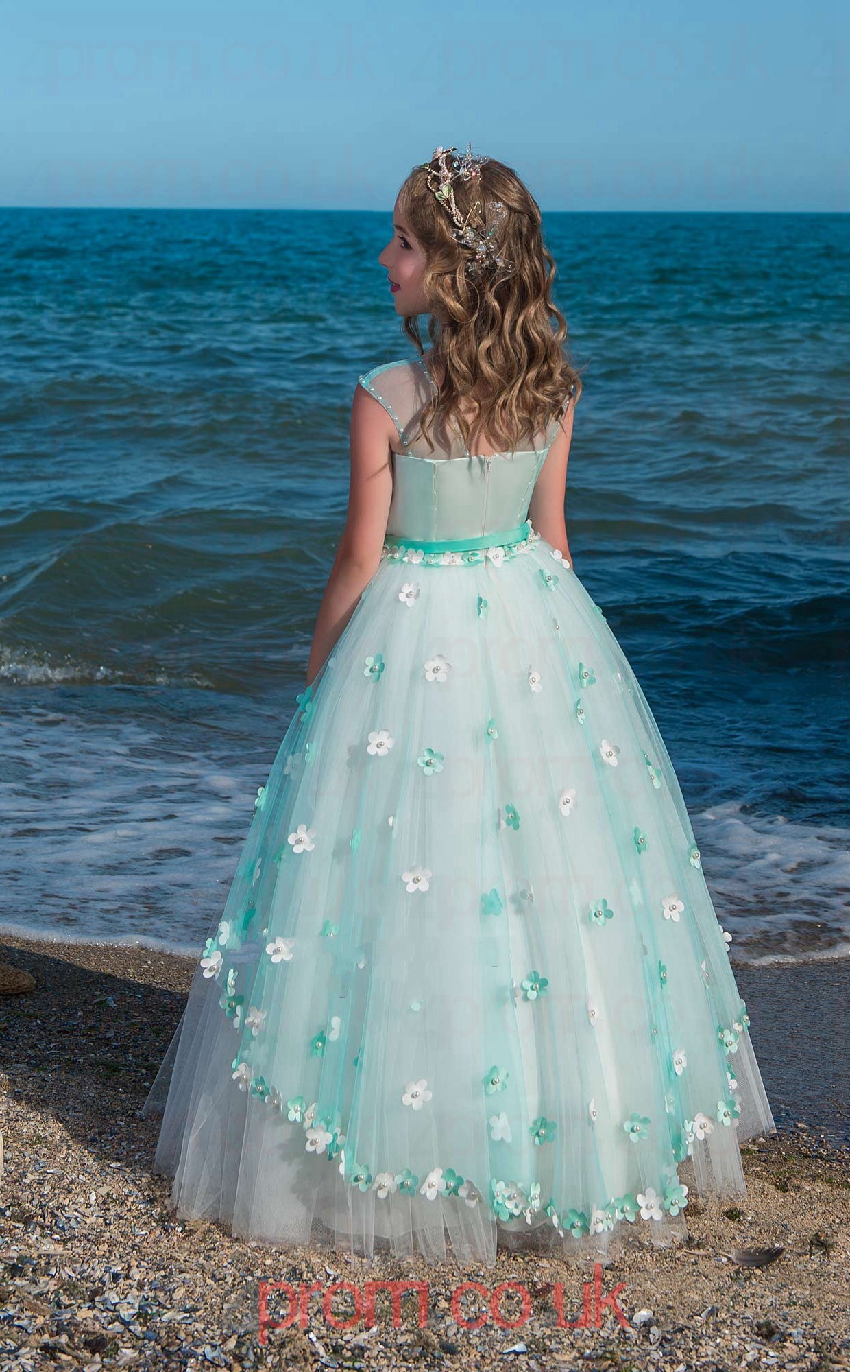 Illusion Sleeveless Light Turquoise Kids Prom Dresses ...