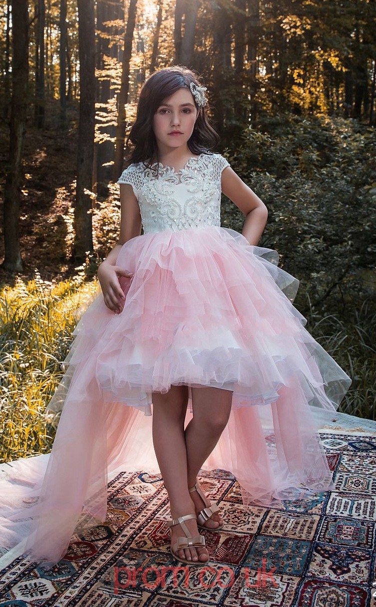Jewel Short Sleeve Pale Pink Kids Prom Dresses CHK028 ...
