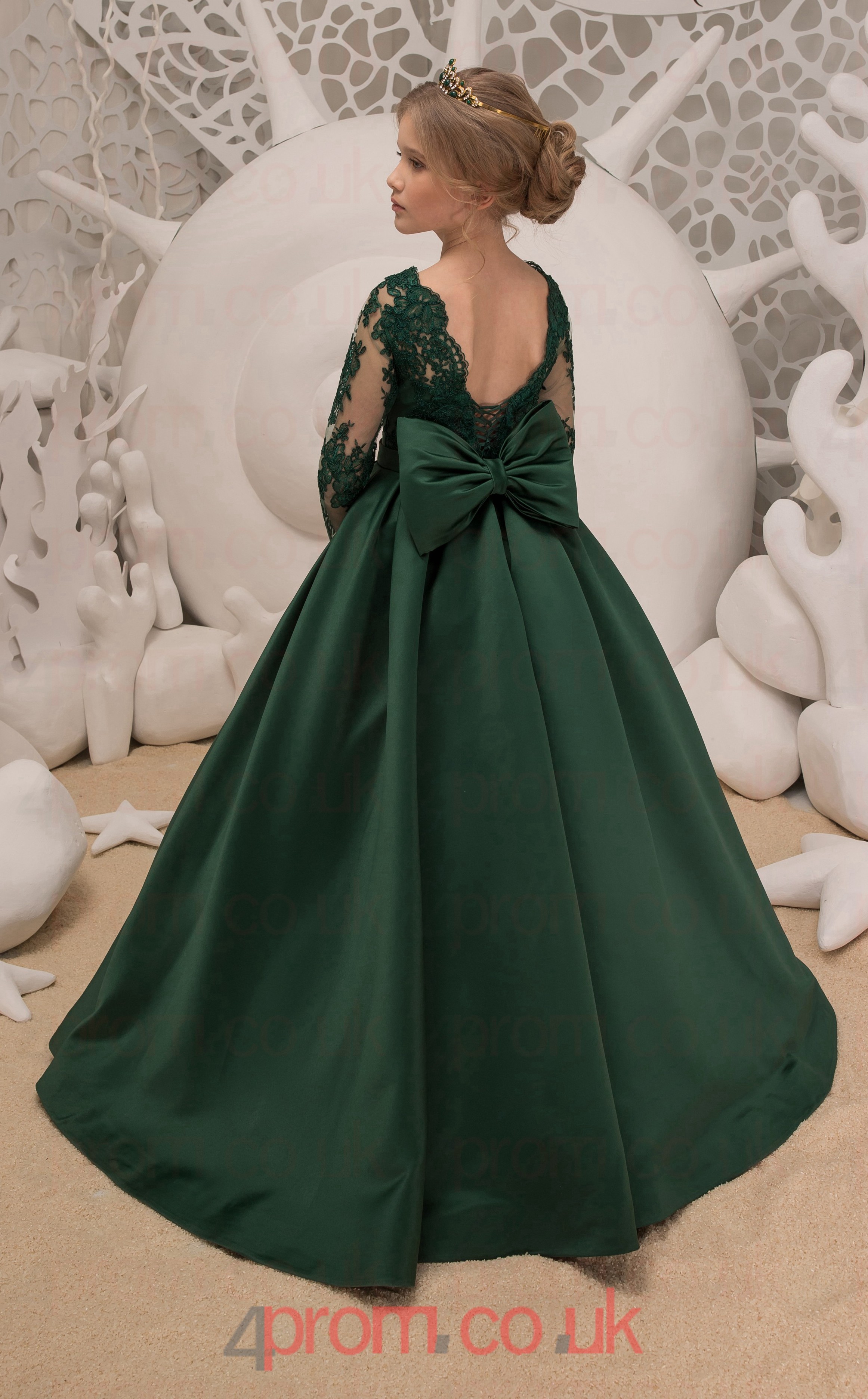 Jewel Long Sleeve Dark Green Kids Prom Dresses CHK040 - 4prom.co.uk