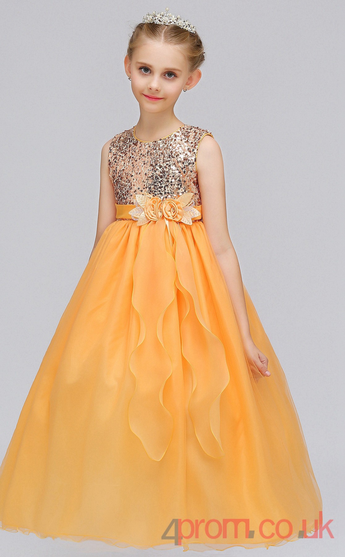 Light Blue Sequinsed,Tulle Princess Jewel Floor-length ...