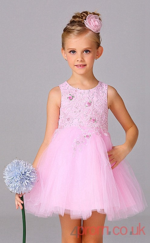 Candy Pink Lace,Tulle Princess Jewel Short/Mini Children's Prom Dress ...