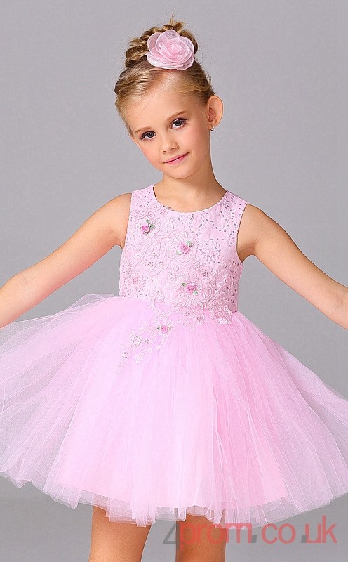 Candy Pink Lace,Tulle Princess Jewel Short/Mini Children's Prom Dress ...