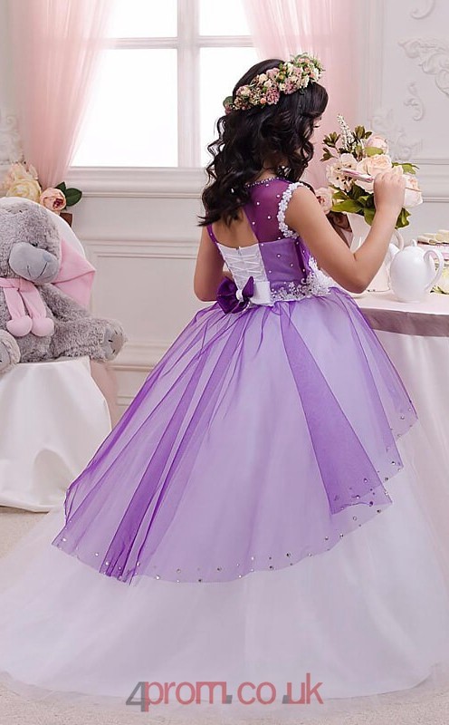 Lilac Organza Satin Illusion Short Sleeve Floor-length Ball Gown ...
