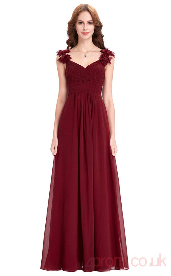 A-line V-neck Long Burgundy Chiffon Prom Dresses(PRJT04 