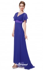 Blue V-neck Short Sleeve Bridesmaid Dresses 4MBD005