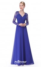 Blue V-neck Long Sleeve Bridesmaid Dresses 4MBD007