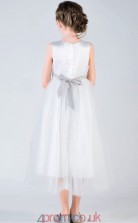 A-line Jewel Sleeveless Beige Tulle Tea-length Children's Prom Dress(AHC029)