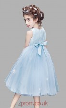 Princess Jewel Sleeveless Sky Blue Tulle Tea-length Children's Prom Dress(AHC032)