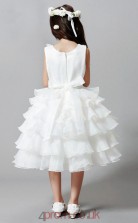 Ball Gown Jewel Sleeveless White Lace Organza Tea-length Children's Prom Dress(AHC033)