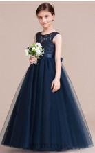 Special Offer! A-line Jewel Sleeveless Navy Blue Tulle Floor-length Children's Prom Dress(AHC053)