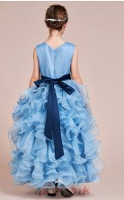 A-line Illusion Sleeveless Light Blue Organza Ankle-length Children's Prom Dress(AHC062)