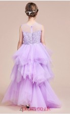 Princess Illusion Sleeveless Lilac Tulle Lace Asymmetrical Children's Prom Dress(AHC063)