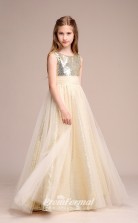 Champagne Sequined Tulle Kids Girl Birthday Party Dress BCH035