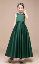 Affordable Dark Green Jewel Junior Bridesmaid Dress Floor-length Pageant Dress With Handmade Flowers BCH049