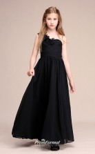 Affordable Black One Shoulder Junior Bridesmaid Dress Floor-length Pageant Dress With Handmade Flowers BCH061