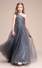 Affordable Silver One Shoulder Junior Bridesmaid Dress Floor-length Pageant Dress BCH062