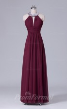 A-line Dark Burgundy Chiffon Floor-length Prom Dress(PRBD04-S469)