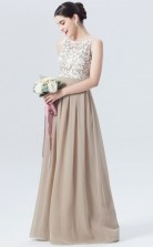 BDUK10046 Champagne 64 Lace Chiffon A Line Scoop Long Bridesmaid Dresses With Mid Back