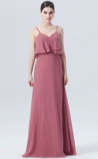 BDUK10052 Pale Violet Red 32 Chiffon A Line Straps Long Bridesmaid Dresses With Mid Back