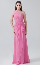 BDUK10069 Hot Pink 6 Lace Chiffon Mermaid/Trumpet One Shoulder Long Bridesmaid Dresses