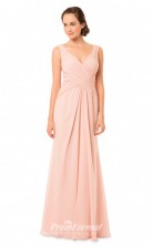 1573UK2048 Sheath/Column V Neck Pearl Pink Chiffon Zipper Bridesmaid Dresses