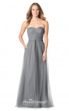 1626UK2084 A Line Strapless Silver Tulle Mid Back Bridesmaid Dresses