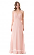 1651UK2092 A Line Halter Pearl Pink Sequined Low Back Bridesmaid Dresses