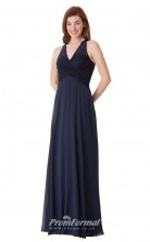 1669UK2110 A Line V Neck Navy Blue Lace Chiffon High/Covered Bridesmaid Dresses