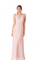 1708UK2131 Sheath/Column Halter Blushing Pink Lace Chiffon Mid Back Bridesmaid Dresses