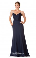 1731UK2153 Mermaid/Trumpet V Neck Navy Blue Lace Chiffon Mid Back Bridesmaid Dresses