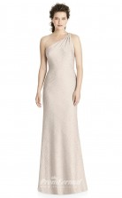 BDUK2174 Sheath Beige Lace One Shoulder Floor Length Bridesmaid Dress