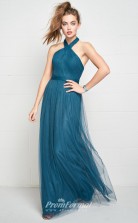 BDUK2182 A Line Turquiose Tulle Halter Ankle Length Bridesmaid Dress
