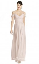 BDUK2183 A Line Beige Tulle Straps Off the Shoulder Short Sleeve Ankle Length Bridesmaid Dress