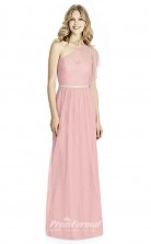 BDUK2203 A Line Pink Chiffon One Shoulder Long Bridesmaid Dress