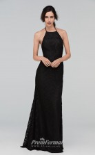 BDUK2210 Sheath Black Lace Halter Long Bridesmaid Dress