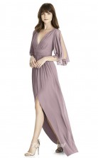 BDUK2240 A Line Light Purple Chiffon V Neck Short Sleeve Floor Length Bridesmaid Dress