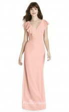 BDUK2242 Mermaid/Trumpet Pink Chiffon V Neck Short Sleeve Floor Length Bridesmaid Dress