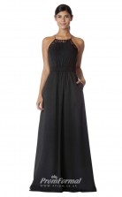 BDUK2275 A Line Black Lace Chiffon Halter Long Bridesmaid Dress