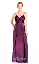 BDUK2301 A Line Grape Charmeuse Straps V Neck Floor Length Bridesmaid Dress