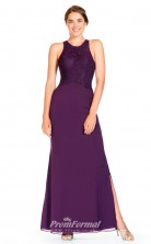 BDUK2302 Sheath Regency Lace Chiffon Jewel Floor Length Bridesmaid Dress