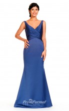 BDUK2305 Mermaid/Trumpet Blue Stretch Satin V Neck Floor Length Bridesmaid Dress