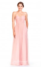 BDUK2309 A Line Pink Chiffon Halter Floor Length Bridesmaid Dress