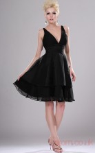 Black 100D Chiffon A-line V-neck Mini Prom Dress(BD04-381)