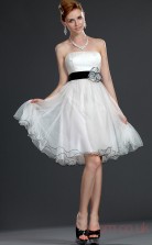 White 100D Chiffon A-line Strapless Mini Cocktail Dress(BD04-387)