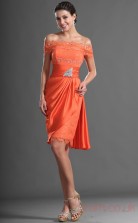 Orange Lace Chiffon Sheath/Column Off The Shoulder Short Prom Dress(BD04-424)
