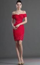 Red Lace Chiffon Sheath/Column Off The Shoulder Sweetheart Mini Prom Dress(BD04-425)